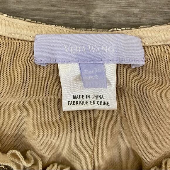 Vera Wang Beaded Flowy Pleated Dress Tan 2 - Picture 5 of 6